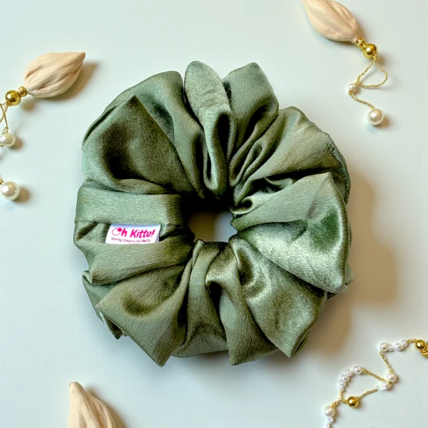 olive green satin scrunchie